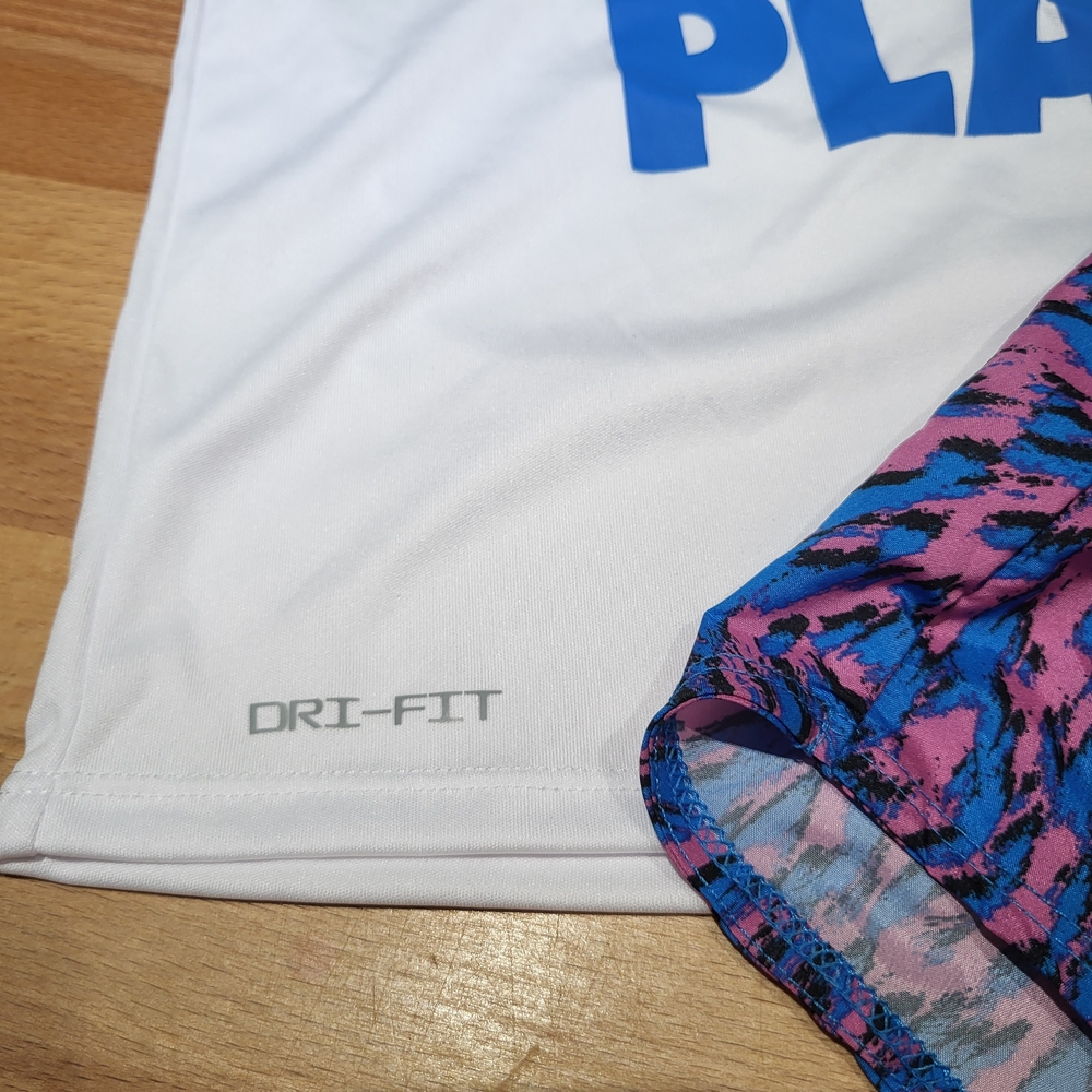 Nwt Girls Size 6X Nike Dri-FIT White Tee and Colorful Shorts Set Outfit - Picture 4 of 5